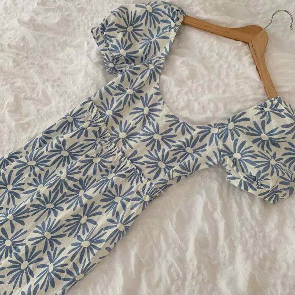 New $398 Ralph Lauren 100% Linen Long Floral Maxi Dress White Blue Size 2 - Picture 5 of 12